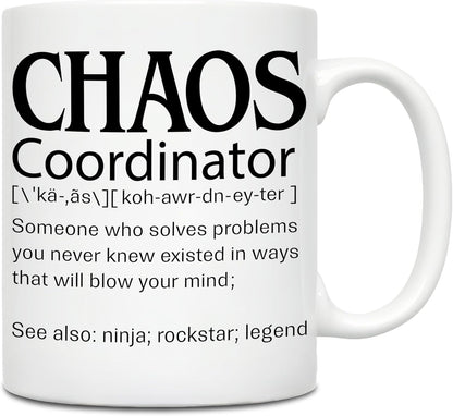 Chaos Coordinator Coffee Mug, Funny Appreciation Gift for Boss Manager Teacher Nurse Mom, Birthday Christmas Gift