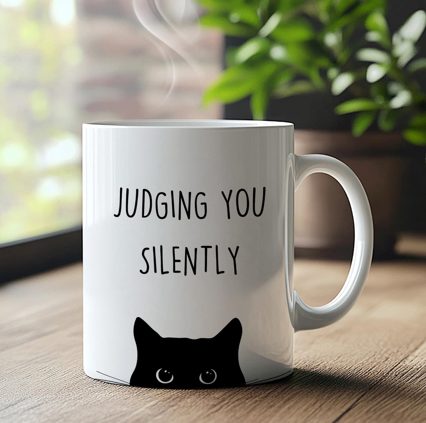 Judging You Silently Coffee Mug Funny Black Cat Lover Gift for Cat Mom Dad Women Men, Cat Lover Birthday Gift