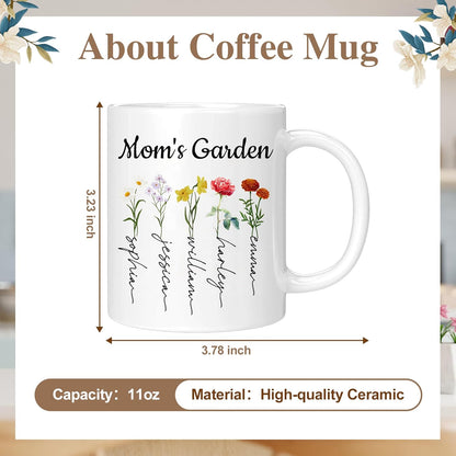 Personalized Mama Coffee Mug Custom Photo Birth Flower Mug, Gift for Mom Birthday Mother's Day Christmas Gift