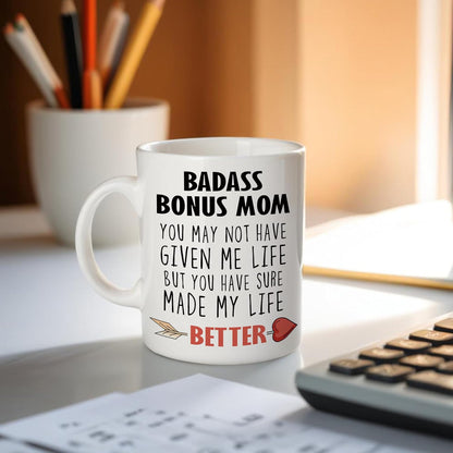 Bonus Mom Coffee Mug Gift for Stepmom from Stepdaughter Stepson Birthday Mother's Day Christmas Gift Idea