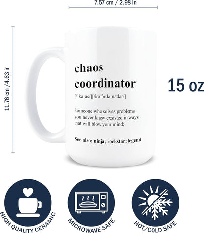 Chaos Coordinator Coffee Mug, Funny Gift for Teacher Boss Manager Coworker, Birthday Christmas Appreciation Gift