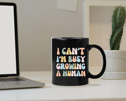 Funny New Mom Coffee Mug I'm Busy Growing a Human Pregnancy Announcement Mug, Gift for Mom to Be from Husband, Baby Reveal Gift
