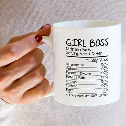 Girl Boss Nutritional Facts Coffee Mug Funny Gift for Boss Lady Friend Coworker Birthday Gift