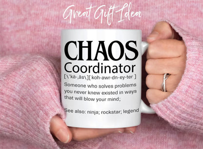 Chaos Coordinator Coffee Mug, Funny Appreciation Gift for Boss Manager Teacher Nurse Mom, Birthday Christmas Gift