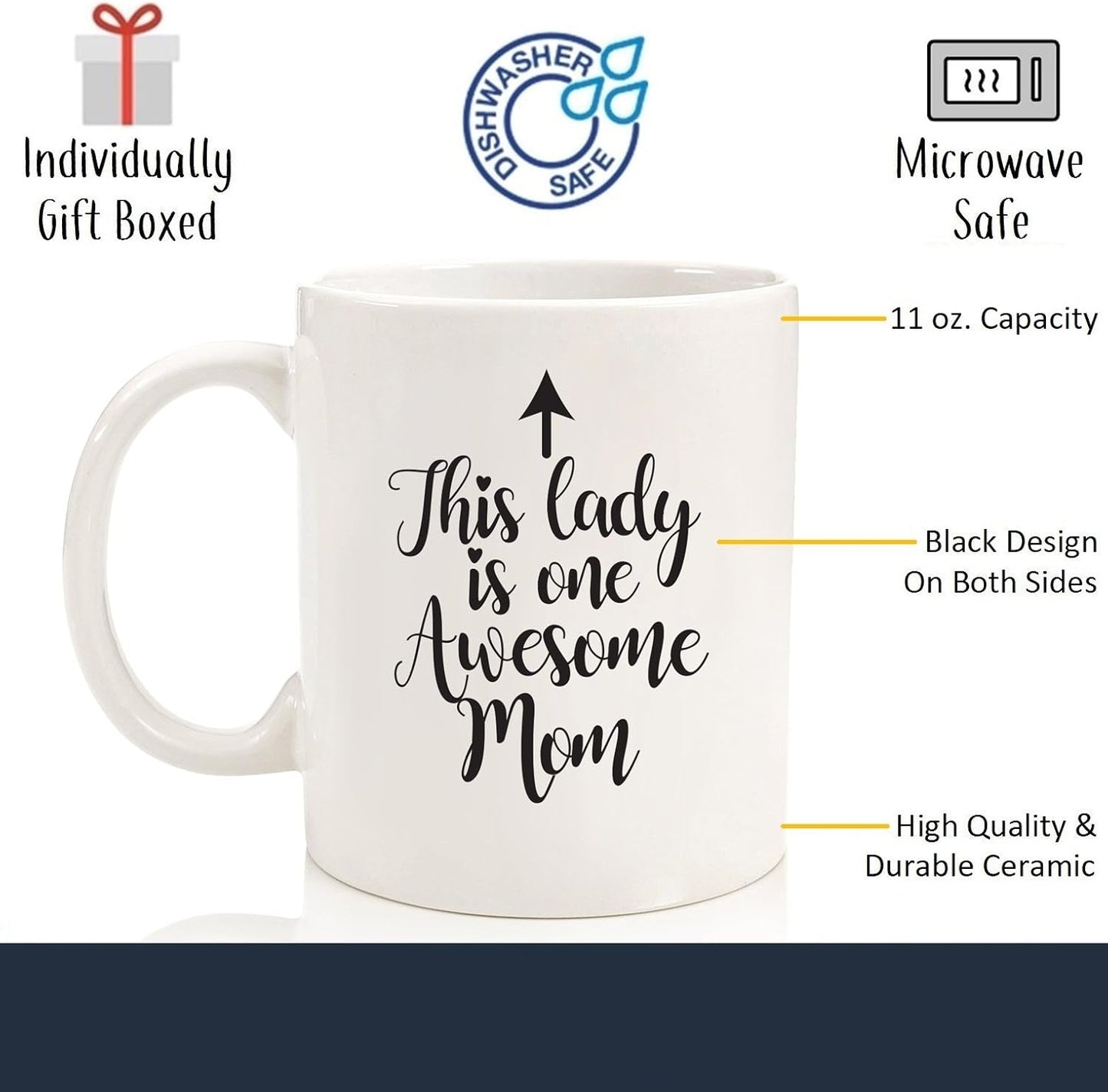 One Awesome Mom Funny Coffee Mug, Gift for Mom from Daughter Son Kids Husband, Birthday Mother's Day Christmas Gift Idea for Women