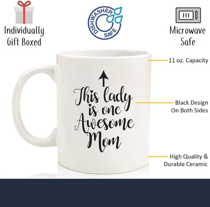 One Awesome Mom Funny Coffee Mug, Gift for Mom from Daughter Son Kids Husband, Birthday Mother's Day Christmas Gift Idea for Women