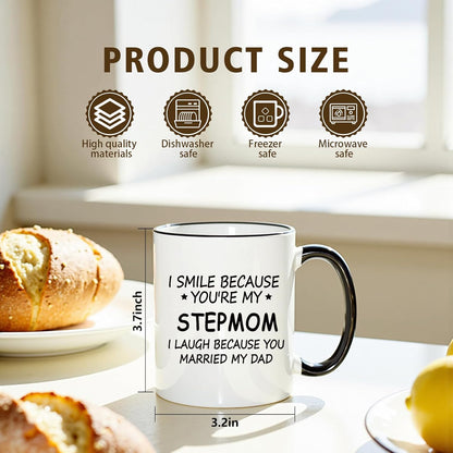 I Smile Because You Are My Stepmom Coffee Mug, Bonus Mom Gift from Stepdaughter Stepson, Birthday Mother's Day Christmas Gift