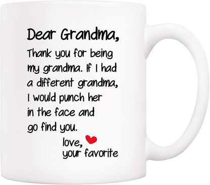 Dear Grandma Thanks for Being Funny Coffee Mug, Gift for Grandma from Grandson Granddaughter, Birthday Mother's Day Gift