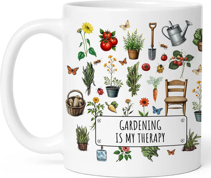 Gardening Is My Therapy Coffee Mug Funny Plant Lover Gift for Gardener Mom Wife