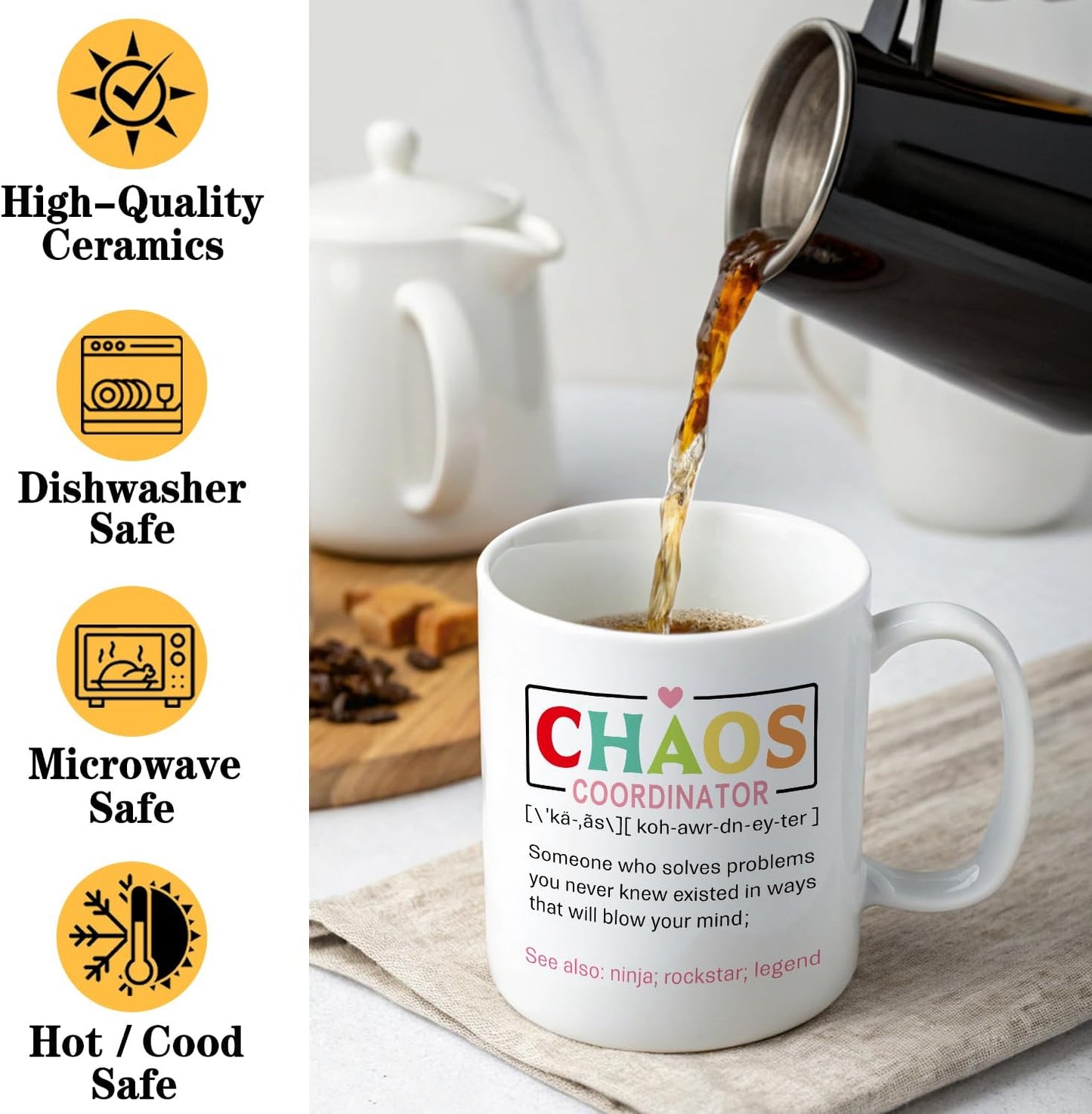 Chaos Coordinator Definition Coffee Mug, Funny Office Gift for Boss Manager Teacher Mom, Birthday Christmas Appreciation Gift