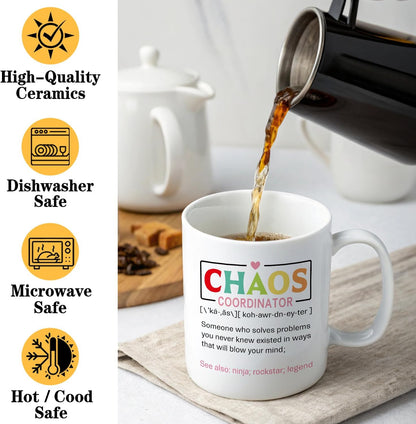 Chaos Coordinator Definition Coffee Mug, Funny Office Gift for Boss Manager Teacher Mom, Birthday Christmas Appreciation Gift