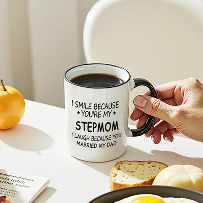 I Smile Because You Are My Stepmom Coffee Mug, Bonus Mom Gift from Stepdaughter Stepson, Birthday Mother's Day Christmas Gift