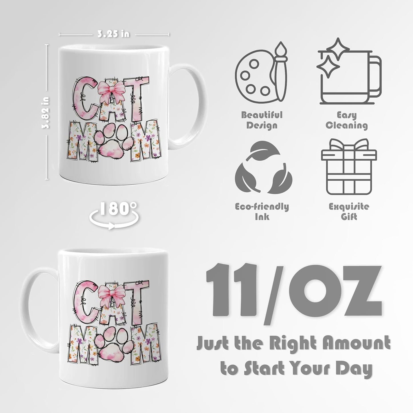 Cute Cat Mom Coffee Mug Gift for Cat Lover Women Mom Sister Friend, Birthday Christmas Gift