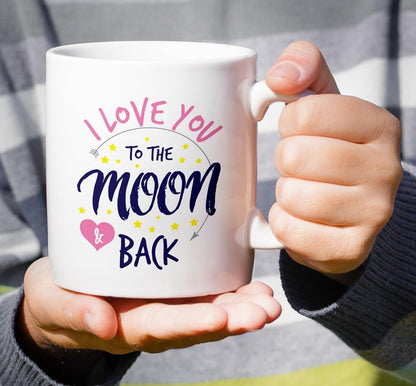 I Love You To The Moon And Back Coffee Mug, Romantic Gift for Wife Husband Boyfriend Girlfriend, Anniversary Valentines Birthday Gift