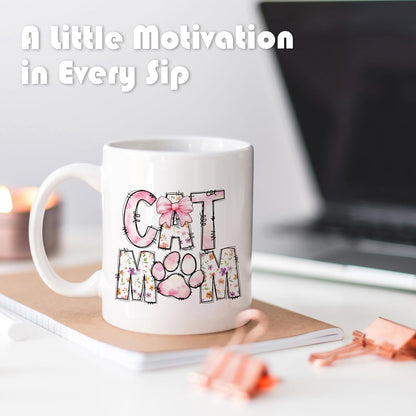 Cute Cat Mom Coffee Mug Gift for Cat Lover Women Mom Sister Friend, Birthday Christmas Gift