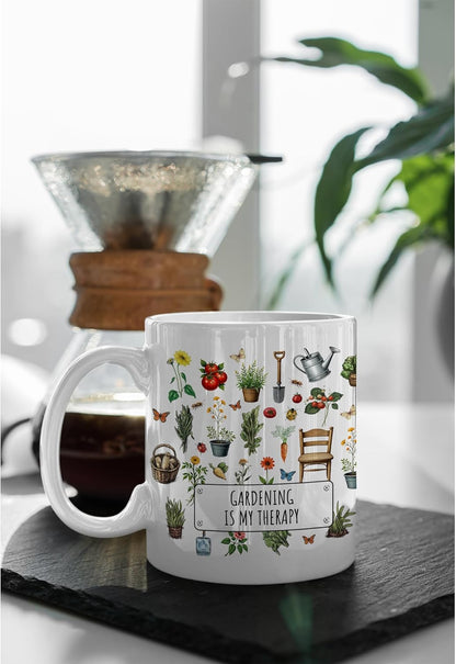 Gardening Is My Therapy Coffee Mug Funny Plant Lover Gift for Gardener Mom Wife