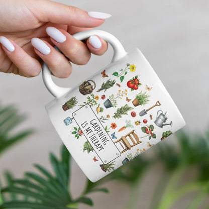 Gardening Is My Therapy Coffee Mug Funny Plant Lover Gift for Gardener Mom Wife