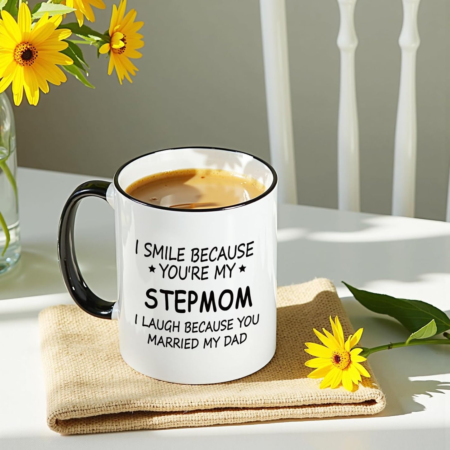 I Smile Because You Are My Stepmom Coffee Mug, Bonus Mom Gift from Stepdaughter Stepson, Birthday Mother's Day Christmas Gift