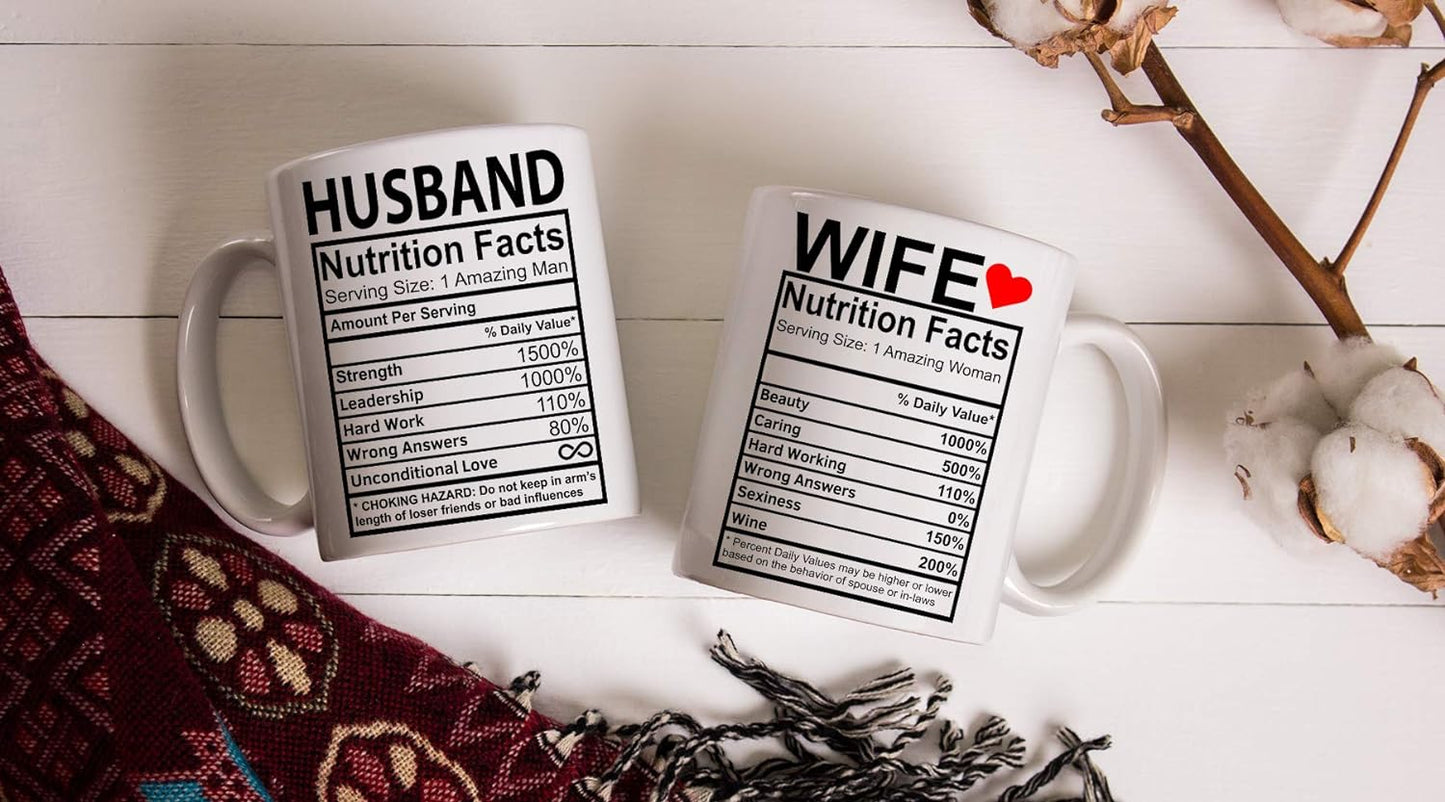 Husband And Wife Nutrition Facts Coffee Mug Set Funny Couple Gift Anniversary Wedding Engagement Gift