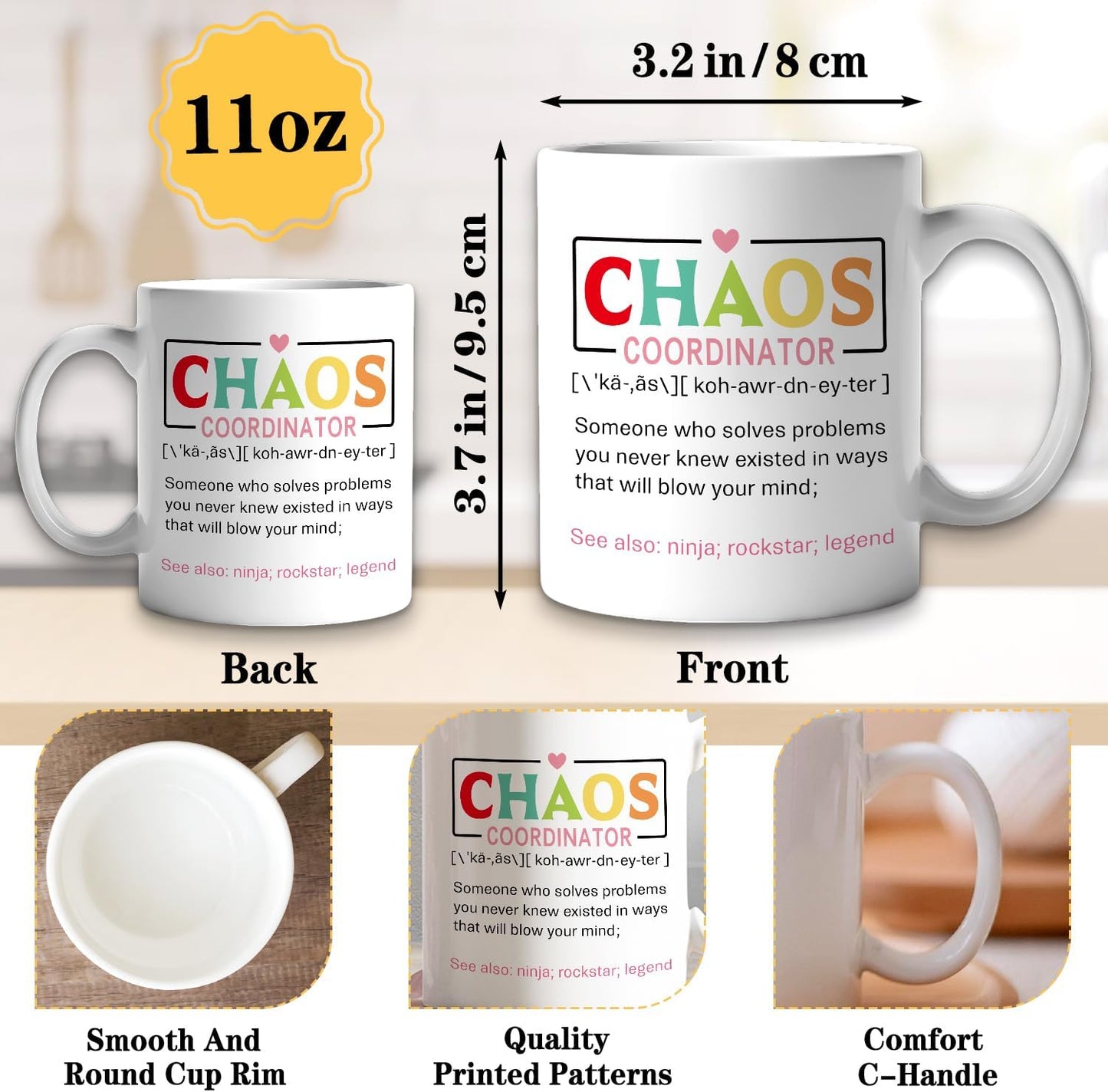 Chaos Coordinator Definition Coffee Mug, Funny Office Gift for Boss Manager Teacher Mom, Birthday Christmas Appreciation Gift