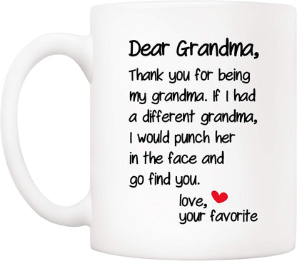 Dear Grandma Thanks for Being Funny Coffee Mug, Gift for Grandma from Grandson Granddaughter, Birthday Mother's Day Gift
