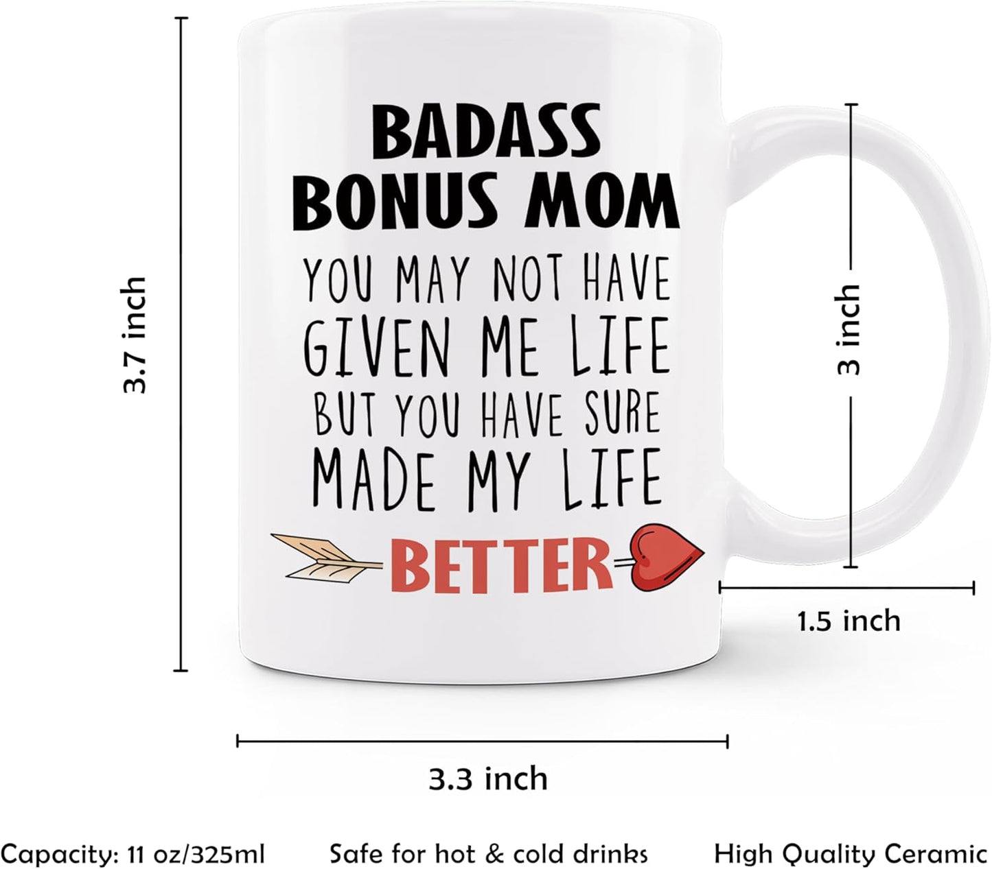 Bonus Mom Coffee Mug Gift for Stepmom from Stepdaughter Stepson Birthday Mother's Day Christmas Gift Idea