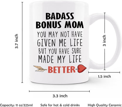Bonus Mom Coffee Mug Gift for Stepmom from Stepdaughter Stepson Birthday Mother's Day Christmas Gift Idea