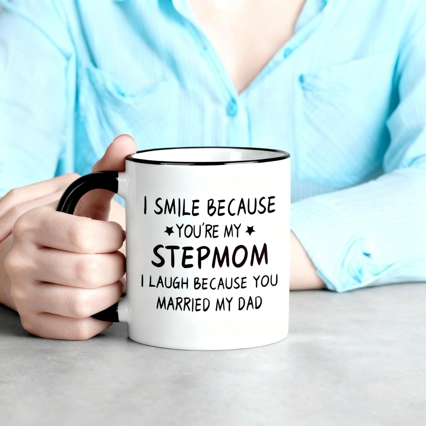 I Smile Because You Are My Stepmom Coffee Mug, Bonus Mom Gift from Stepdaughter Stepson Birthday Mother's Day Christmas Gift