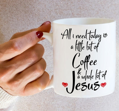 All I Need Is Coffee And Jesus Coffee Mug, Funny Christian Gift for Women Men, Birthday Christmas Faith Gift for Friend Coworker