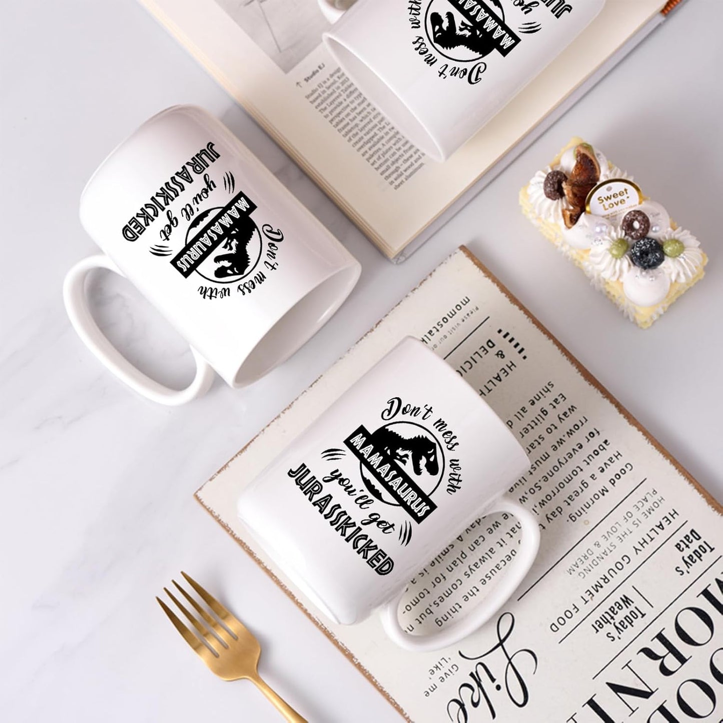 Funny Mamasaurus Coffee Mug Don't Mess With Mamasaurus You'll Get Jurasskicked Dinosaur Design, Gift for Mom from Daughter Son Kids Husband, Birthday Christmas Gift