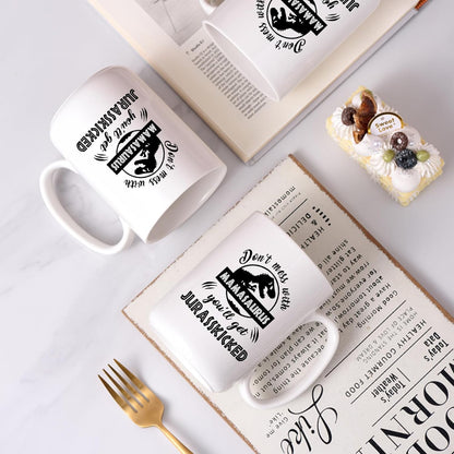 Funny Mamasaurus Coffee Mug Don't Mess With Mamasaurus You'll Get Jurasskicked Dinosaur Design, Gift for Mom from Daughter Son Kids Husband, Birthday Christmas Gift