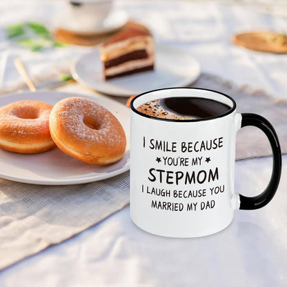 I Smile Because You Are My Stepmom Coffee Mug, Bonus Mom Gift from Stepdaughter Stepson Birthday Mother's Day Christmas Gift