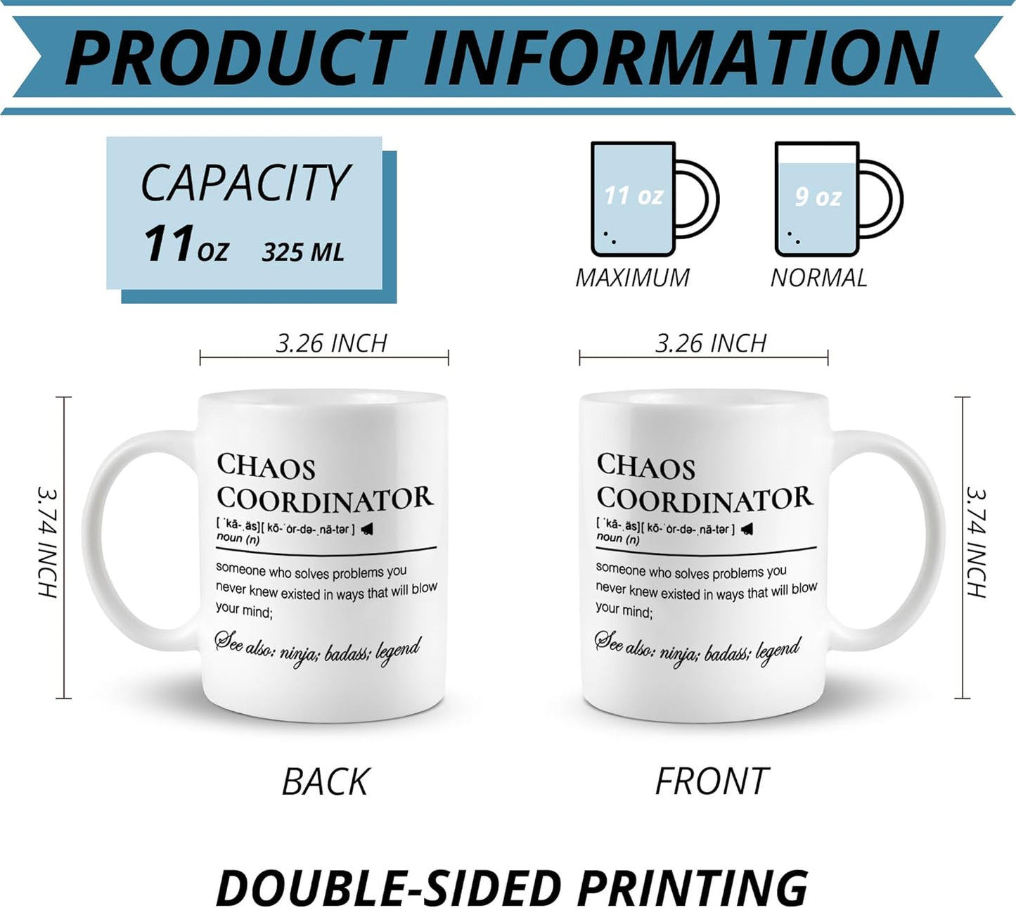 Chaos Coordinator Coffee Mug, Funny Office Gift for Boss Manager Coworker, Birthday Christmas Appreciation Gift