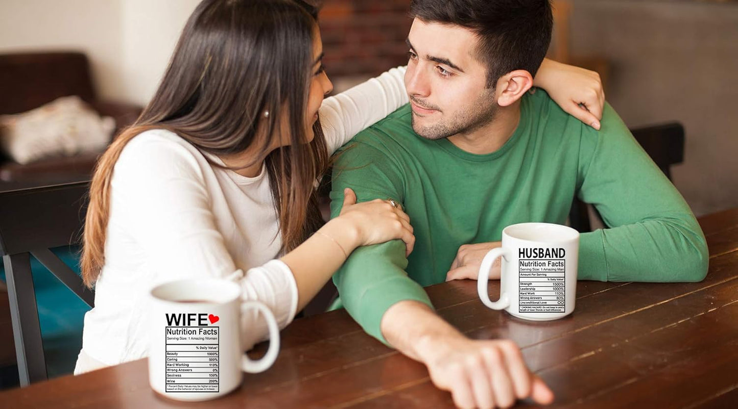 Husband And Wife Nutrition Facts Coffee Mug Set Funny Couple Gift Anniversary Wedding Engagement Gift
