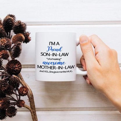 Funny Son in Law Coffee Mug Gift from Mother in Law for Birthday Fathers Day