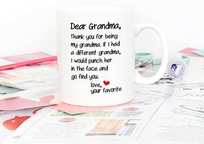 Dear Grandma Thanks for Being Funny Coffee Mug, Gift for Grandma from Grandson Granddaughter, Birthday Mother's Day Gift