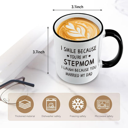 I Smile Because You Are My Stepmom Coffee Mug, Bonus Mom Gift from Stepdaughter Stepson Birthday Mother's Day Christmas Gift