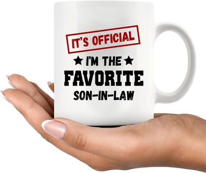 It's Official I'm The Favorite Son In Law Coffee Mug Funny Son in Law Gift from Mother in Law Father in Law, Birthday Christmas Family Gift