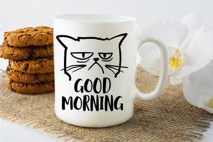 Good Morning Grumpy Cat Coffee Mug Funny Cat Lover Gift for Cat Mom Women Friend