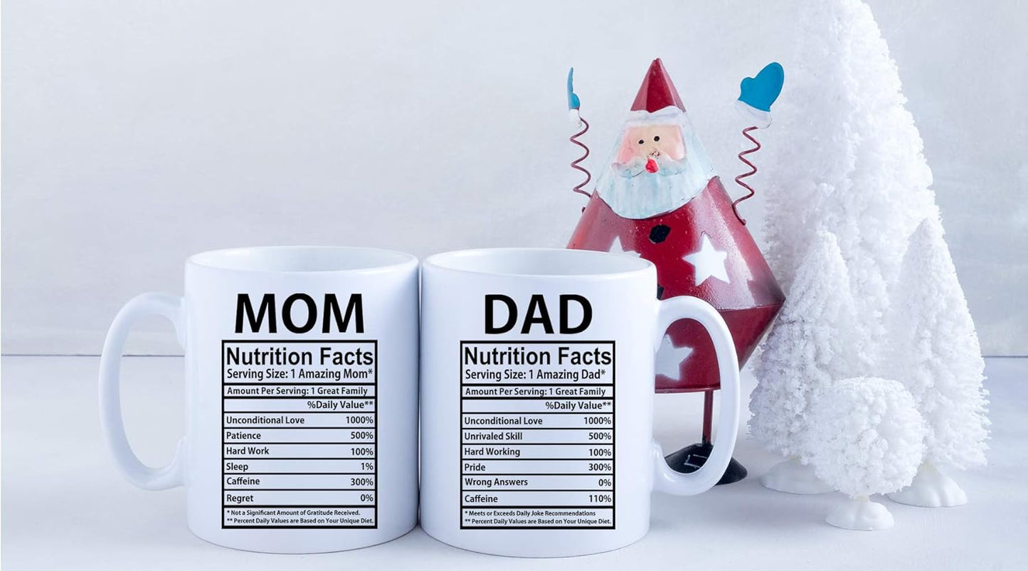 Mom And Dad Nutritional Facts Coffee Mug Set Funny Gift for Parents Anniversary Birthday Christmas Gift