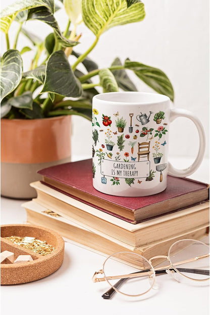 Gardening Is My Therapy Coffee Mug Funny Plant Lover Gift for Gardener Mom Wife