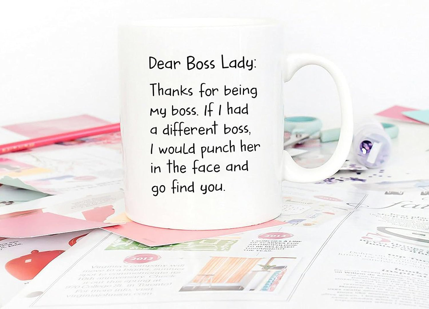 Dear Boss Lady Thanks Funny Coffee Mug, Gift for Boss Lady from Coworker Employee, Birthday Christmas Office Gift