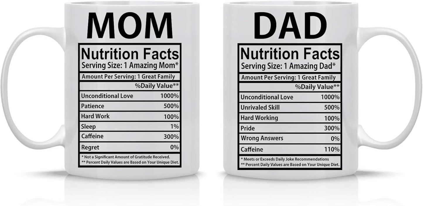 Mom And Dad Nutritional Facts Coffee Mug Set Funny Gift for Parents Anniversary Birthday Christmas Gift
