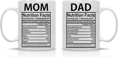 Mom And Dad Nutritional Facts Coffee Mug Set Funny Gift for Parents Anniversary Birthday Christmas Gift