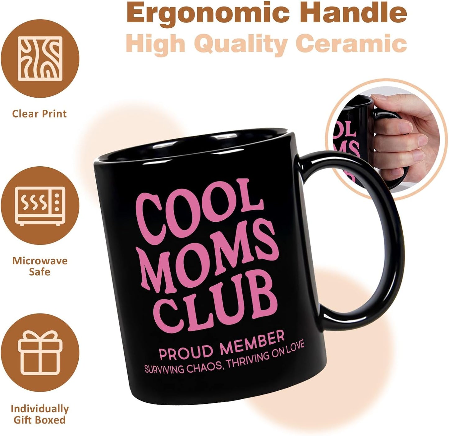 Cool Moms Club Coffee Mug Funny Mom Gift for New Mom Wife Sister Best Friend, Mothers Day Birthday Gift for Mom