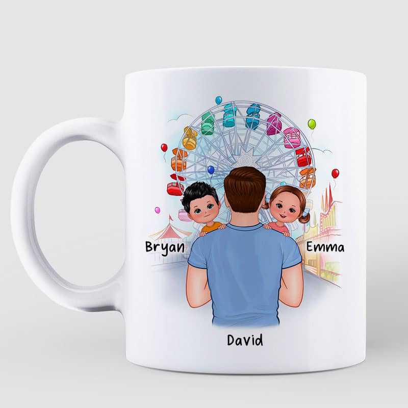 Dad Carrying Doll Kids On Shoulder In The Amusement Park Father's Day Gift For Daddy Personalized Mug