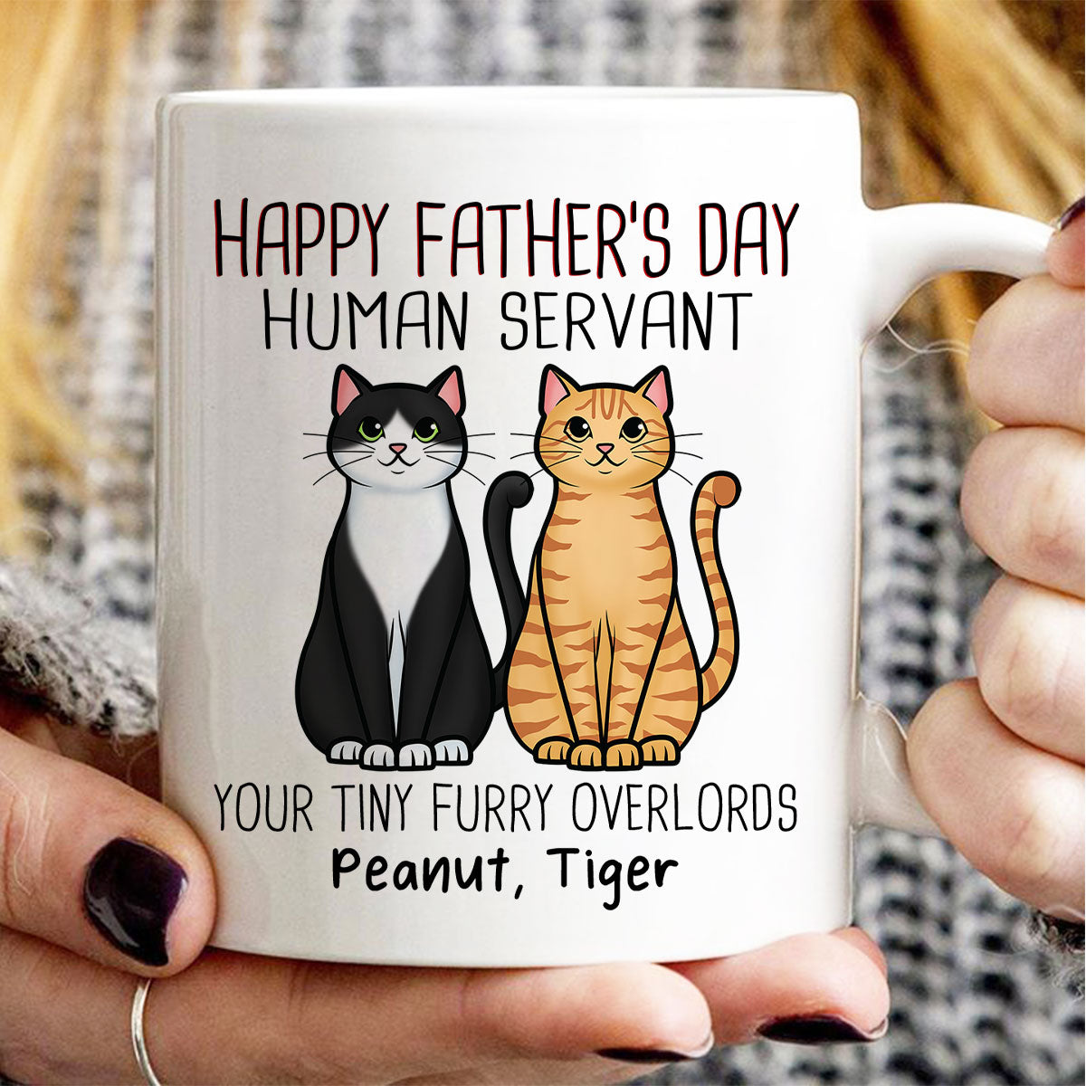 Cute Sitting Cats Happy Father's Day Human Servant Personalized Mug