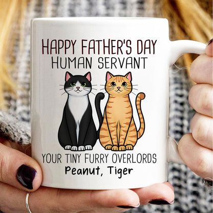 Cute Sitting Cats Happy Father's Day Human Servant Personalized Mug
