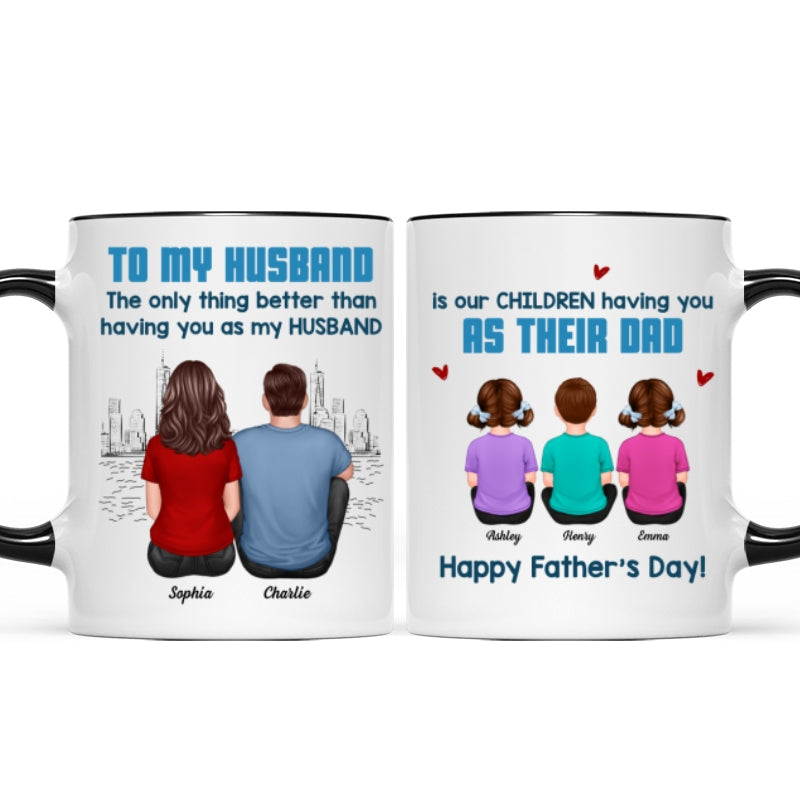 To My Husband Our Children Having You As Their Dad Blue Tone Personalized Mug, Father's Day Gift