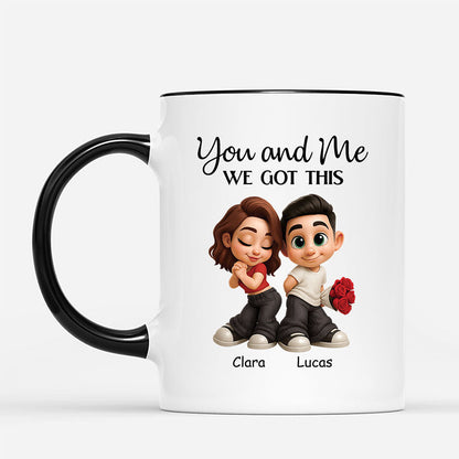 You and Me We Got This White Ceramic Mug Personalized Couple Gift Sweet Cartoon Love Message for Morning Coffee